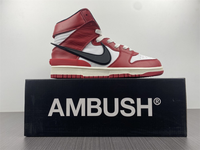 ambush x nike dunk high varsity red black white cu7544-102